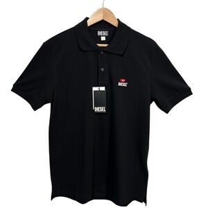 Diesel Men's T-Smith Div Polo Shirt Size M Black 100% Cotton Stretch Fabric